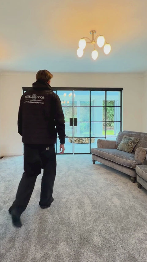 Video demonstrating the smooth operation of our Concertina sliding steel door system, with each panel gliding effortlessly into place and every bar perfectly aligned. Featuring slimline black steel frames and glazed panels designed to maximise natural light, flexibility and flow throughout the living space.